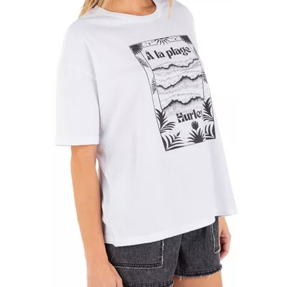 Hurley Juniors' Moon Surfer Short-Sleeve Boyfriend T-Shirt S 215 - Picture 3 of 6